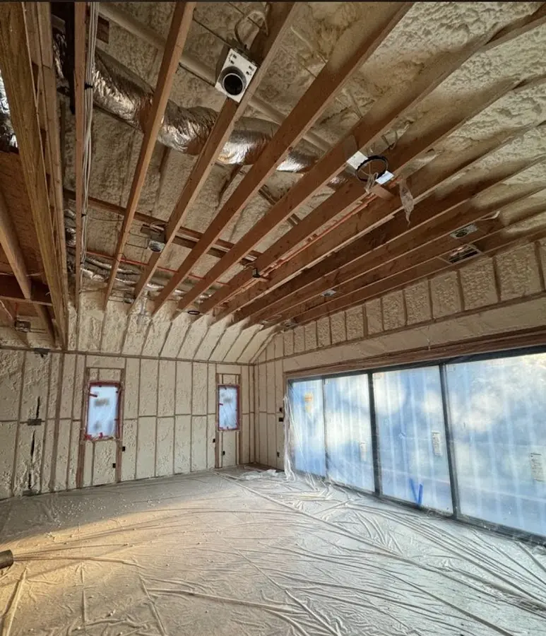 Interior walls and ceiling insulated with spray foam during new construction in Stokesdale